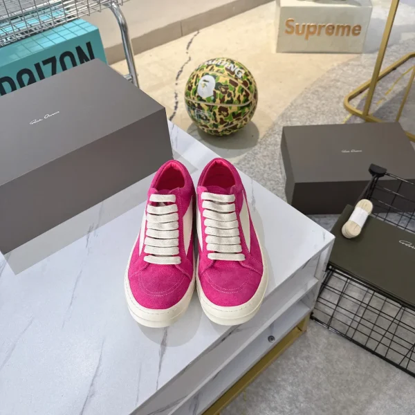 Rick Owens Pink Suede Low-Top Sneakers image 1