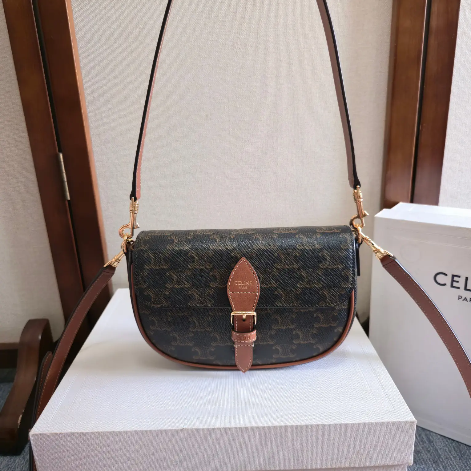 CELINE Monogram Folco Saddle Crossbody Bag image 1