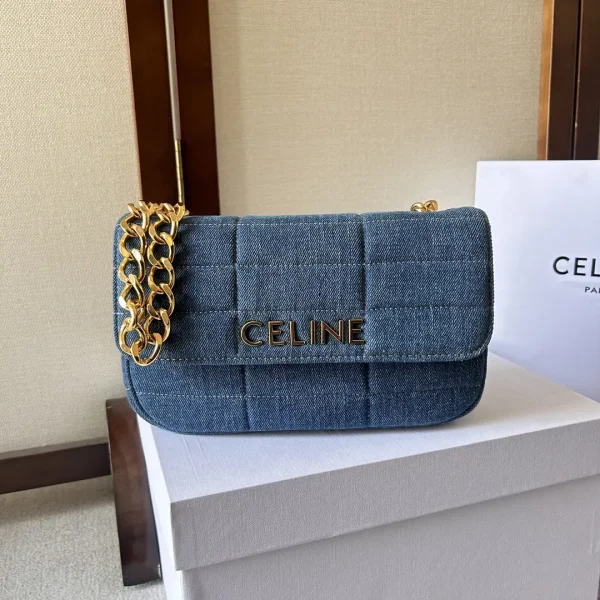 CELINE Quilted Denim Chain Shoulder Bag image 1