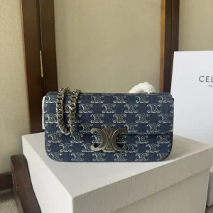 CELINE Denim Triomphe Chain Shoulder Bag image 1