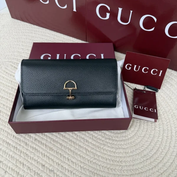 Gucci Black Long Wallet with Gold-Tone Horsebit Closure image 1