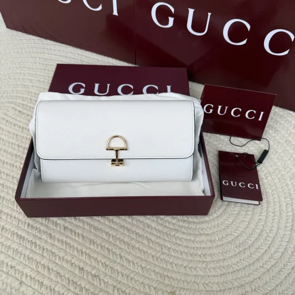 Gucci White Long Wallet with Gold Horsebit Closure image 1