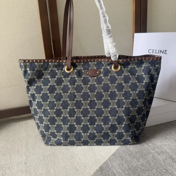 CELINE Denim Monogram Tote Bag with Brown Trim image 1