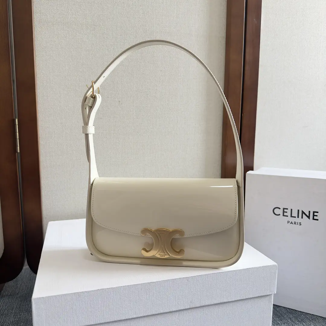 CELINE Glossy White Triomphe Shoulder Bag image 1