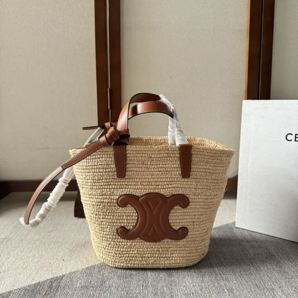 CELINE Teen Straw Bucket Bag with Leather Trim image 1