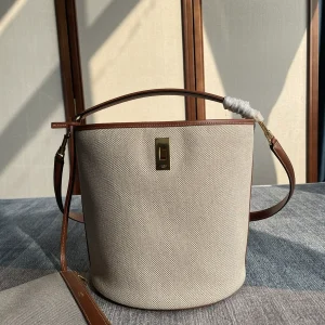 CELINE Beige Canvas Bucket Bag with Leather Trim image 1