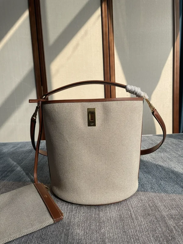 CELINE Beige Canvas Bucket Bag with Leather Trim image 1