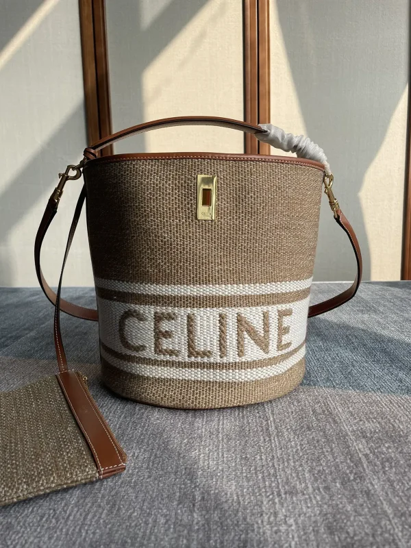 CELINE Woven Bucket Bag with Leather Trim image 1