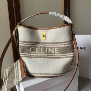 CELINE Beige Fabric with Leather Trim Bucket Bag image 1