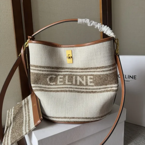 CELINE Beige Fabric with Leather Trim Bucket Bag image 1