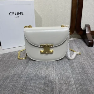 CELINE White Leather Triomphe Saddle Crossbody Bag image 1