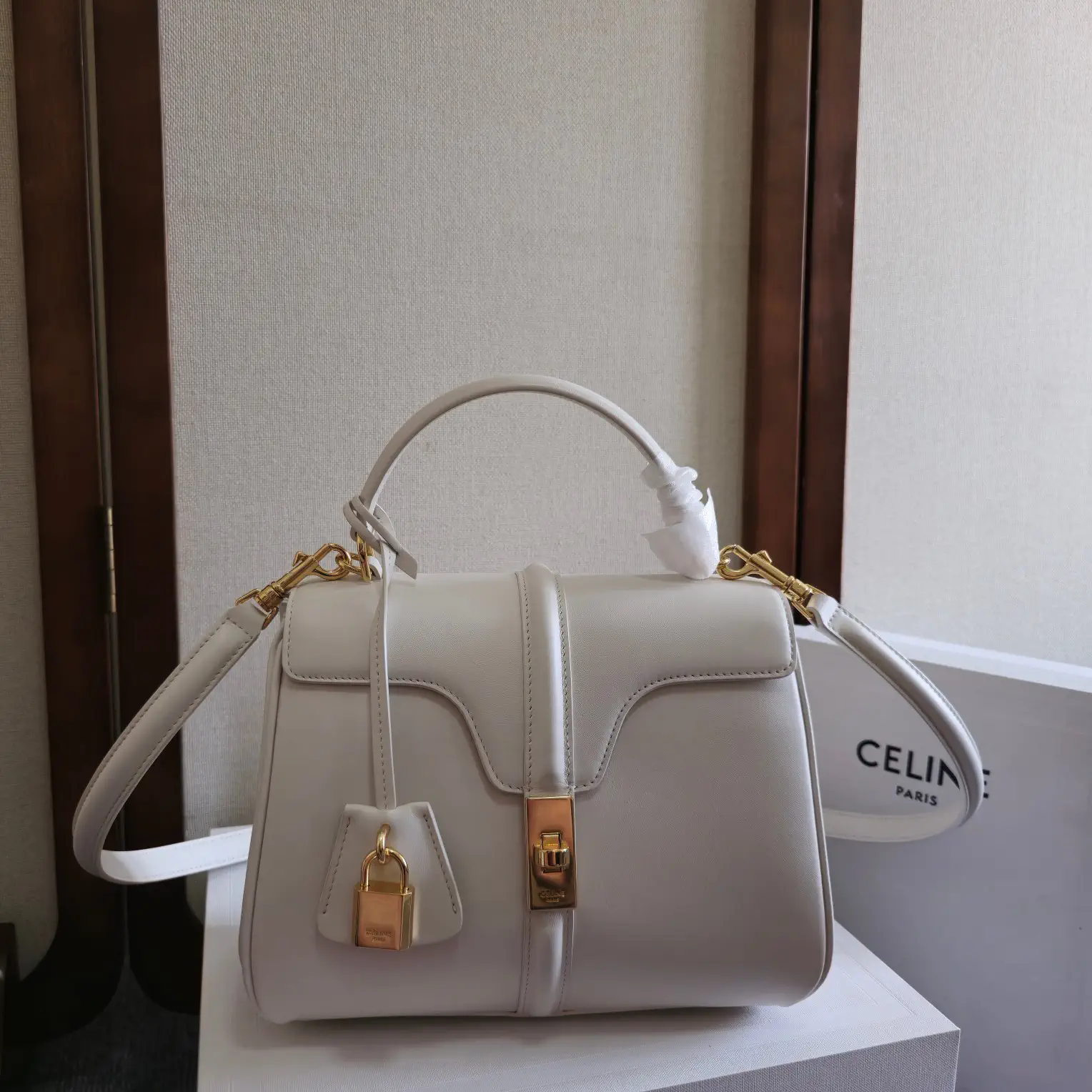 CELINE White Leather Top Handle Bag image 1