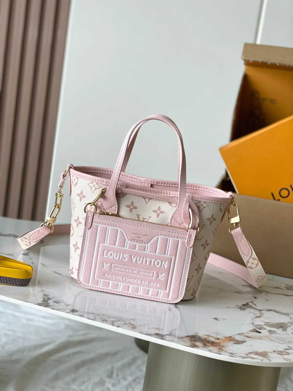 Louis Vuitton Pink Monogram Neverfull Bandouliere Inside Out BB Tote Bag image 1