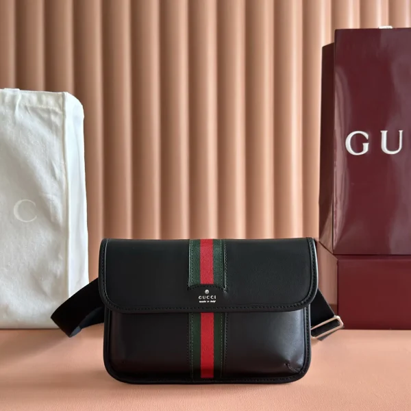 Gucci Black Leather Belt Bag with Web Stripe Detail image 1