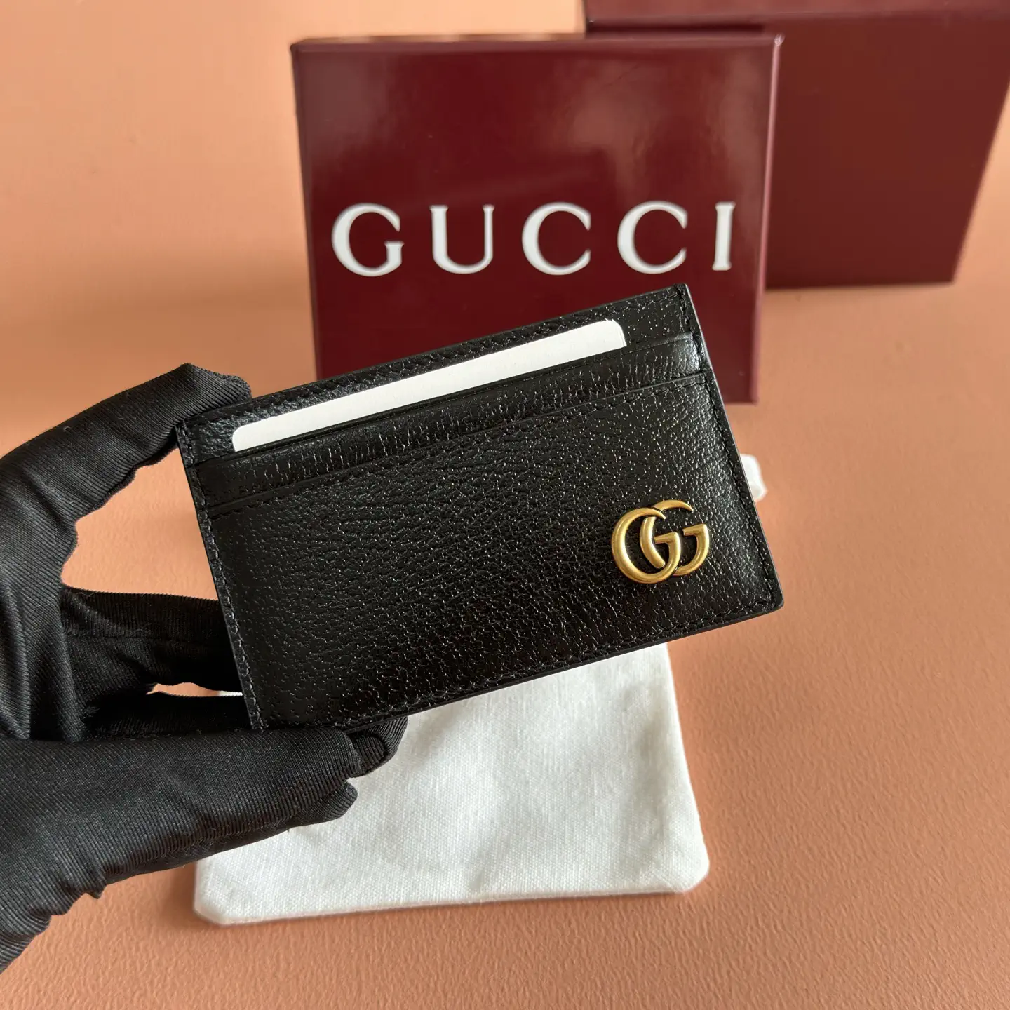 Gucci Black Leather Card Holder with Double G Logo image 1