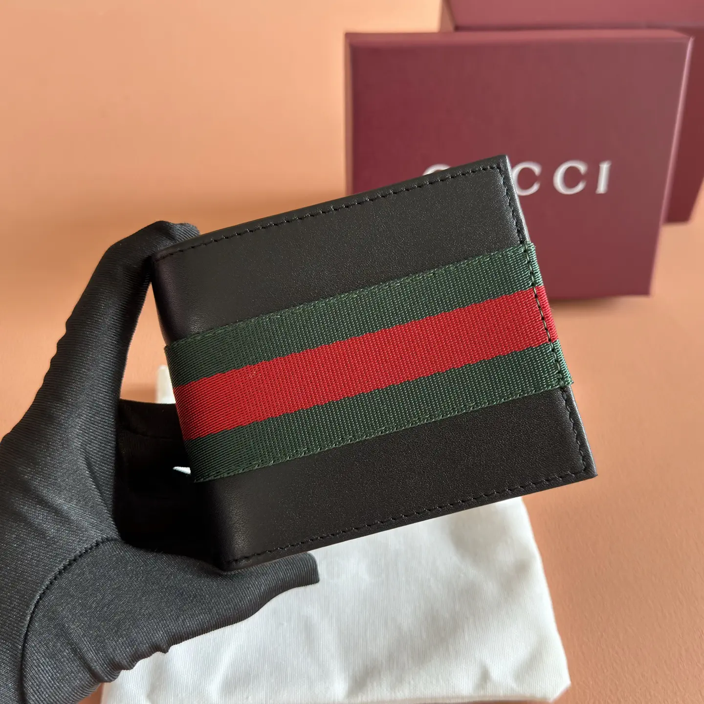 Gucci Black Leather Wallet with Web Stripe image 1