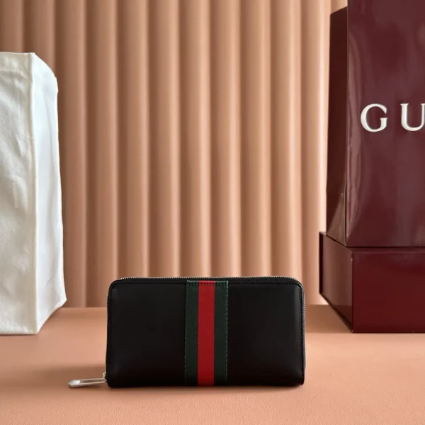 Gucci Black Web Stripe Zip Around Wallet image 1