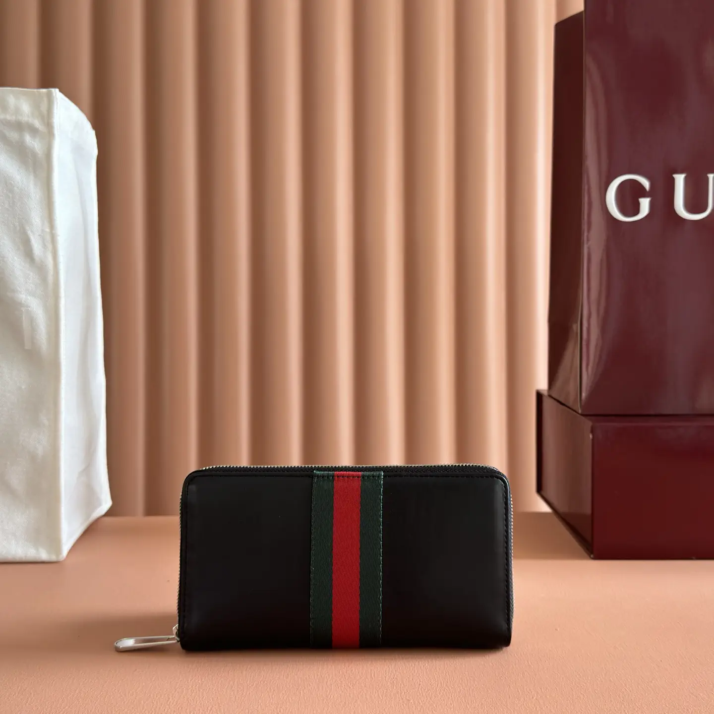 Gucci Black Web Stripe Zip Around Wallet image 1