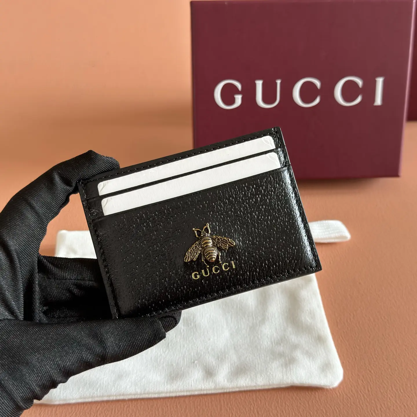 Gucci Bee Accent Black Leather Card Holder image 1