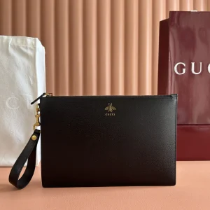 Gucci Black Leather Clutch with Bee Logo image 1