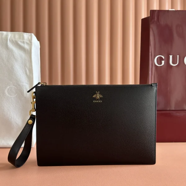 Gucci Black Leather Clutch with Bee Logo image 1