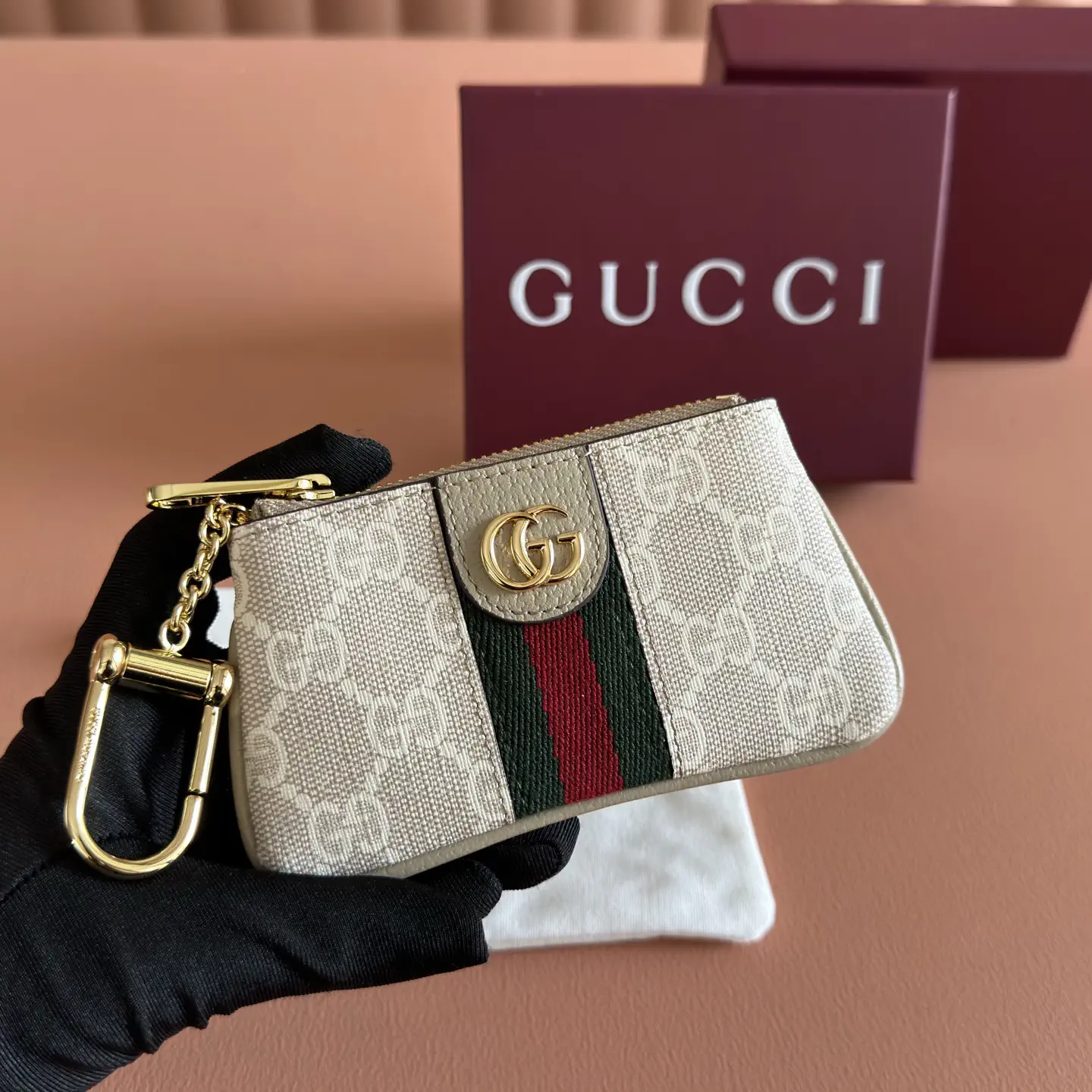 Gucci Oatmeal GG Monogram Key Pouch Wallet image 1