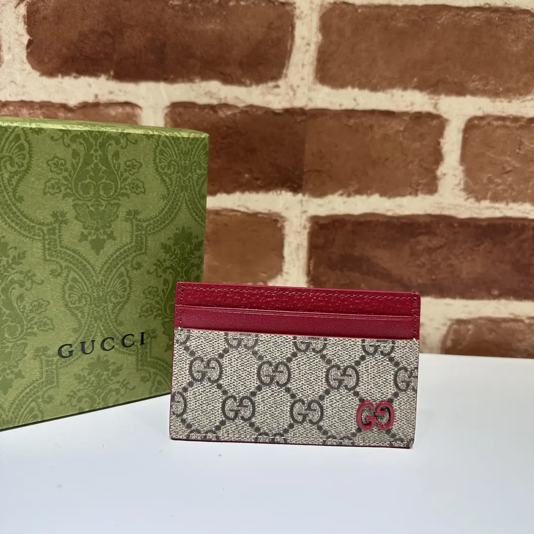 Gucci Monogram Card Holder with Red Trim image 1