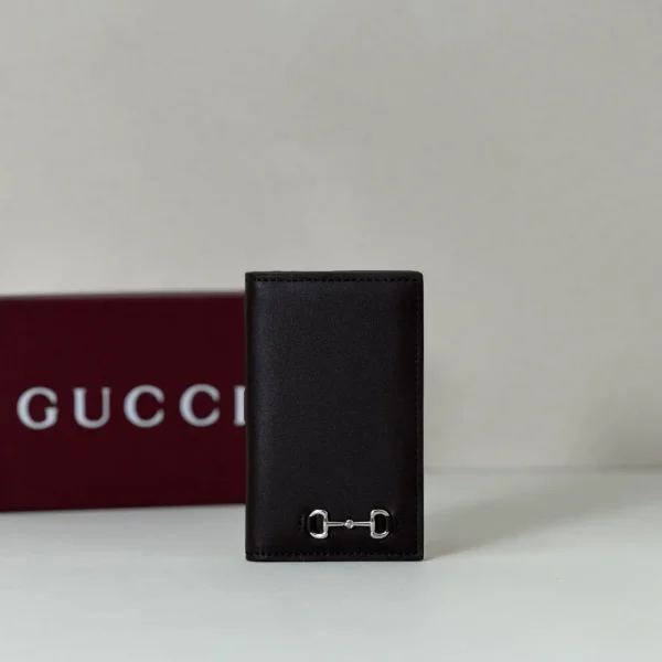 Gucci Black Leather Card Holder with Horsebit Detail image 1