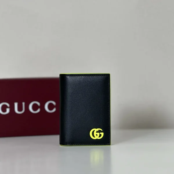 Gucci Black Leather Card Holder with Neon Yellow GG Logo image 1