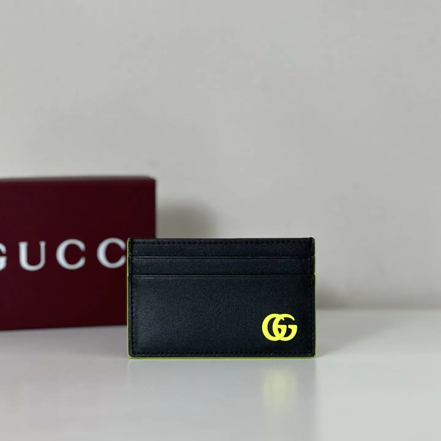 Gucci Black Card Holder with Neon Yellow GG Logo image 1