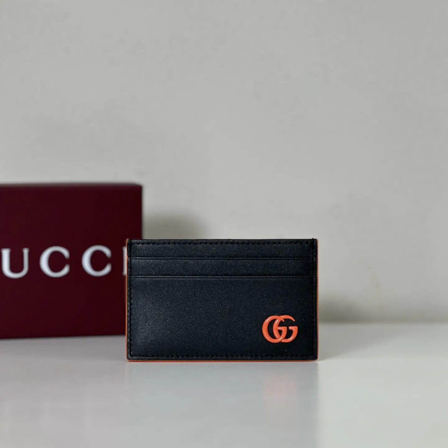 Gucci Black Card Holder with Orange GG Logo image 1
