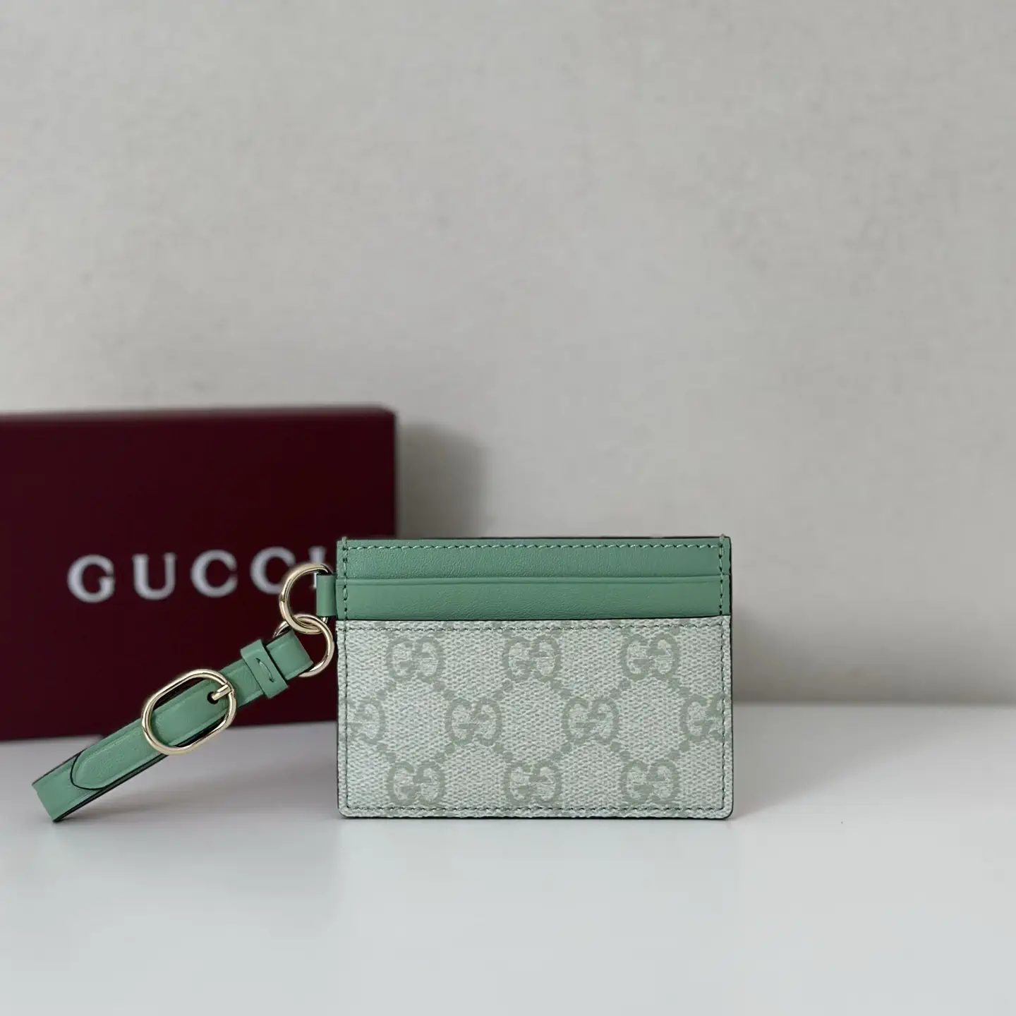 Gucci Monogram Card Holder with Sage Green Trim image 1