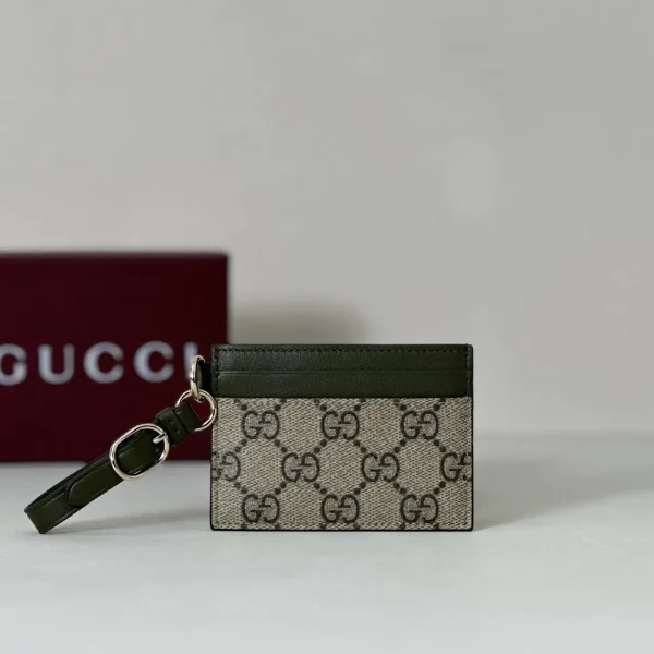 Gucci Monogram Card Holder with Dark Green Trim image 1