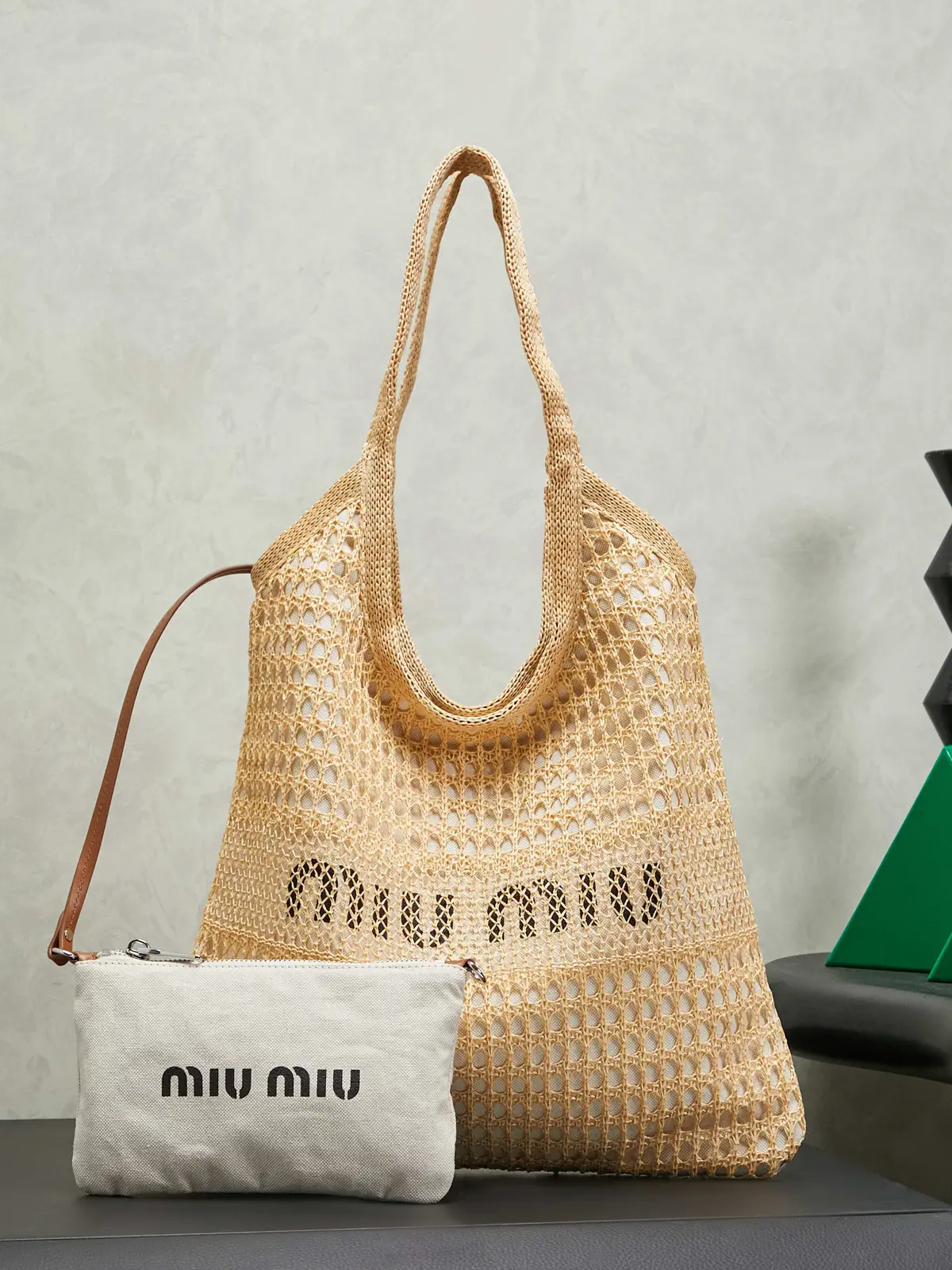 Miu Miu Woven Mesh Tote Bag image 1