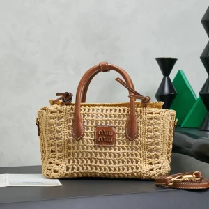 Miu Miu Hollow Woven Straw Top Handle Bag image 1