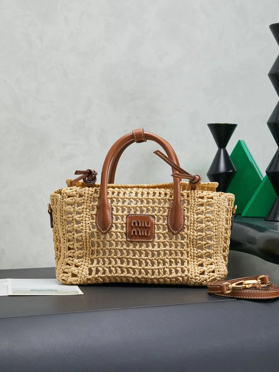 Miu Miu Hollow Woven Straw Top Handle Bag image 1