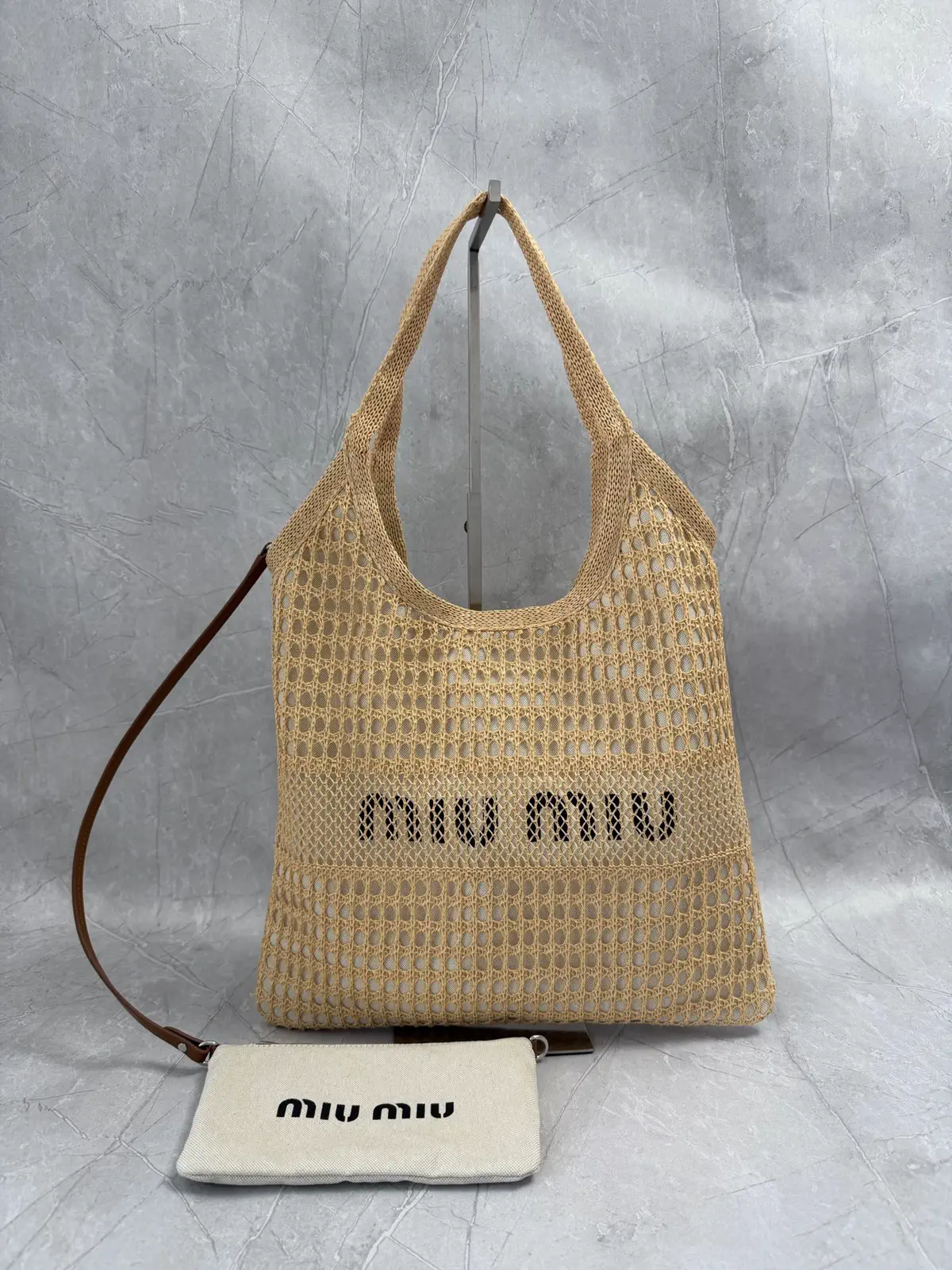Miu Miu Straw Tote Bag with Attached Pouch image 1