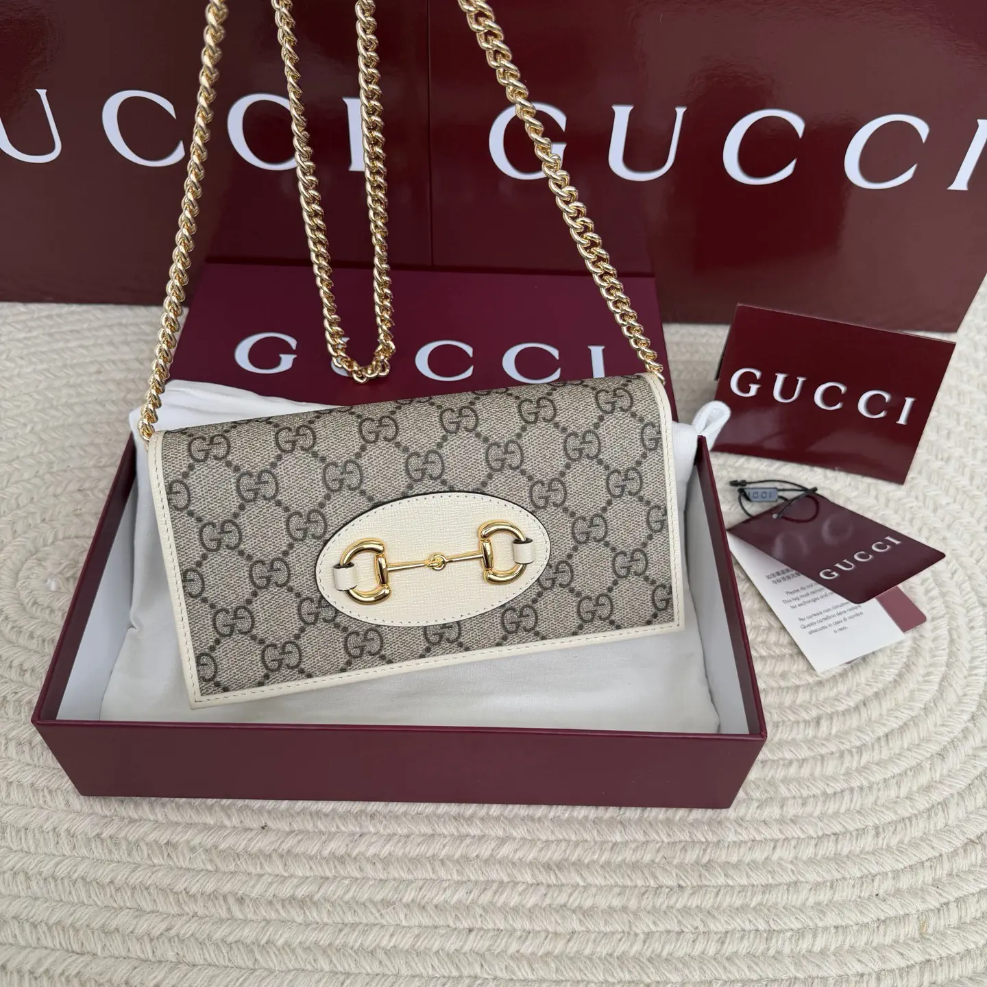 Gucci Monogram Chain Shoulder Bag with White Oval Accent image 1