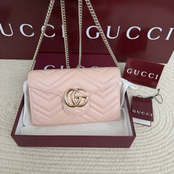 Gucci Light Pink Quilted Chain Wallet image 1