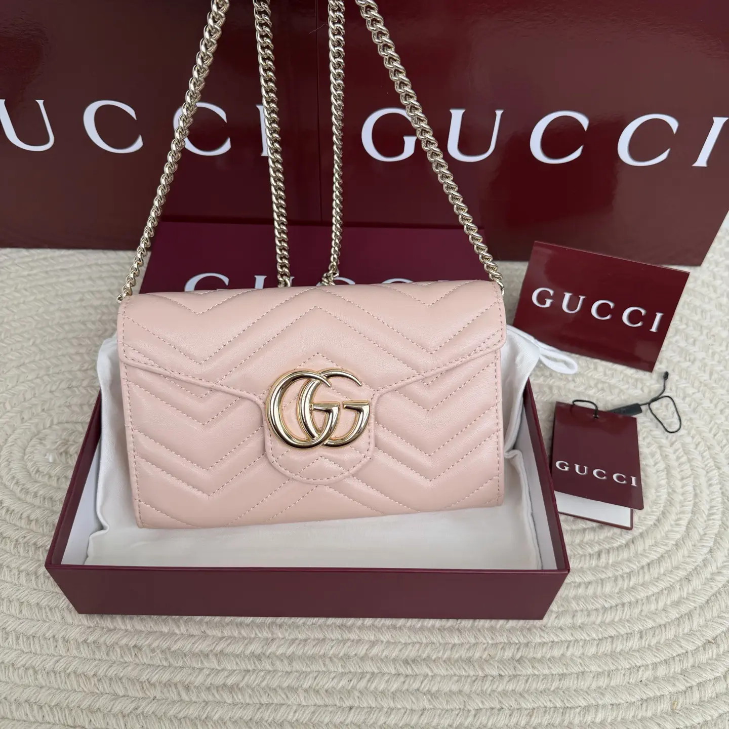 Gucci Light Pink Quilted Chain Wallet image 1