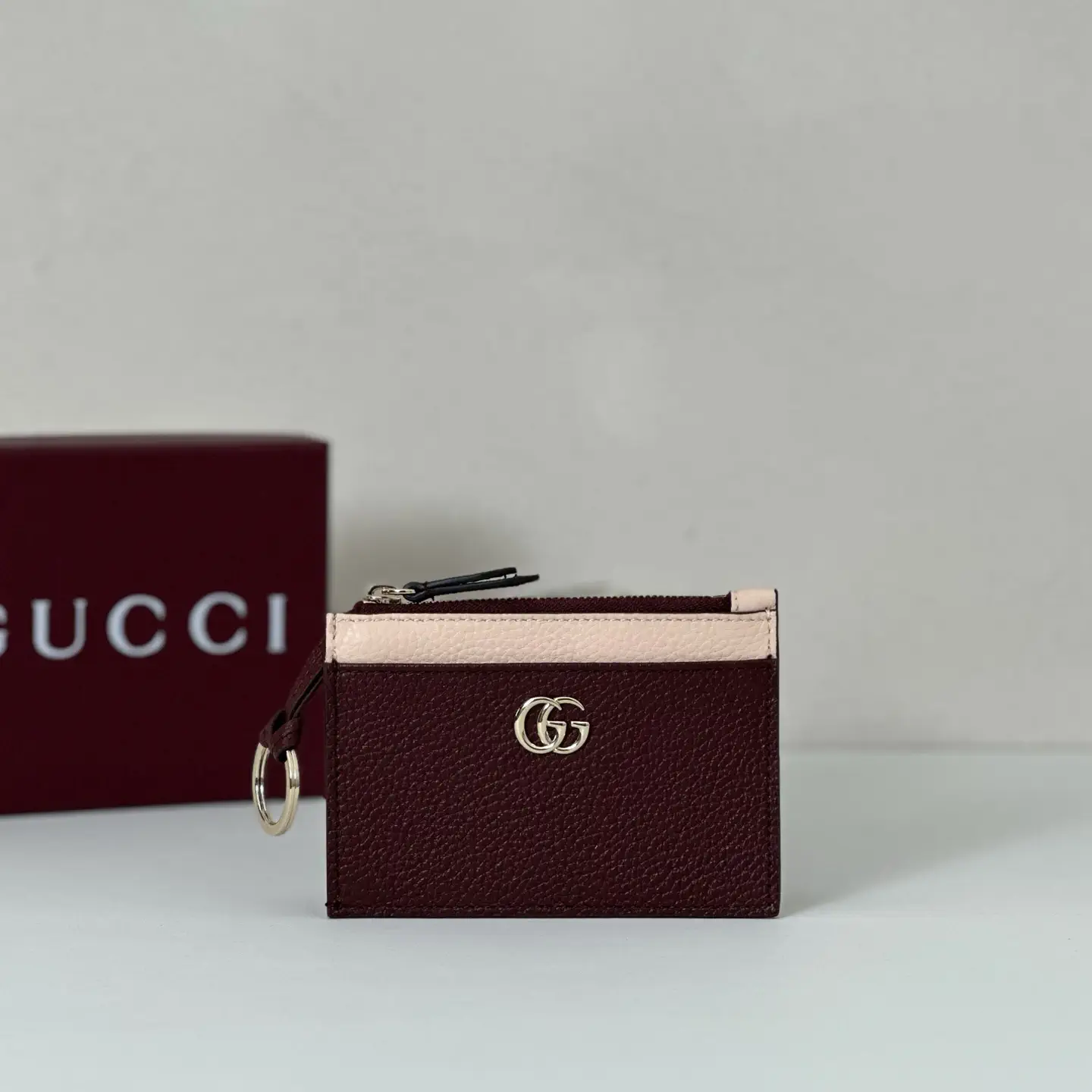 Gucci Burgundy Card Holder with Light Pink Trim image 1