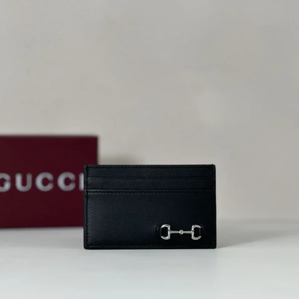 Gucci Black Leather Card Holder with Horsebit Detail image 1