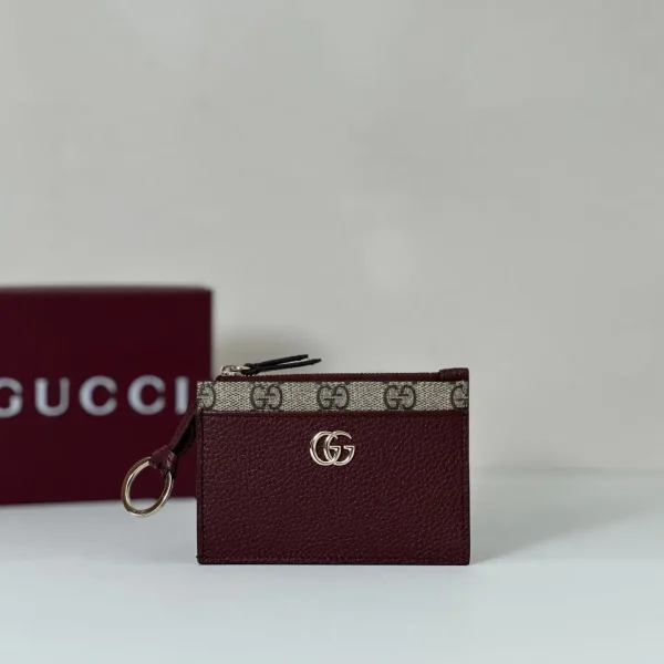 Gucci Burgundy GG Monogram Card Holder image 1