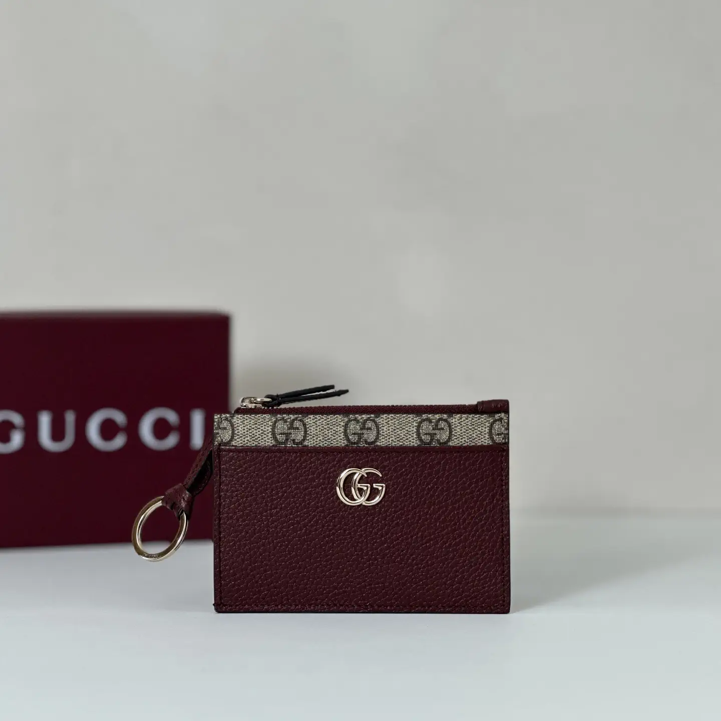 Gucci Burgundy GG Monogram Card Holder image 1