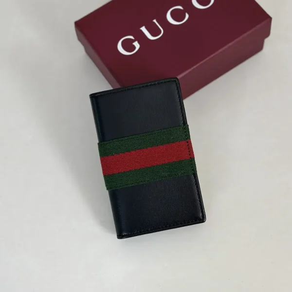 Gucci Black Card Holder with Web Stripe image 1