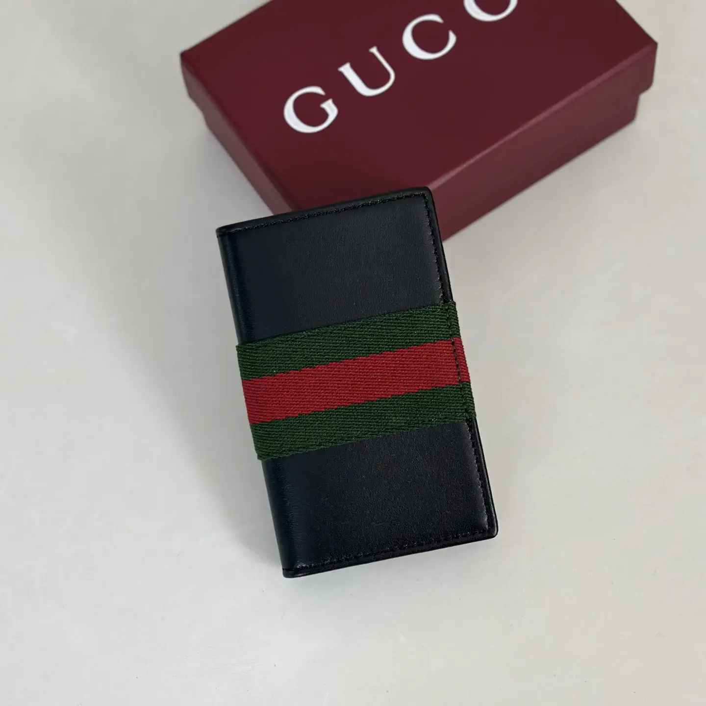 Gucci Black Card Holder with Web Stripe image 1