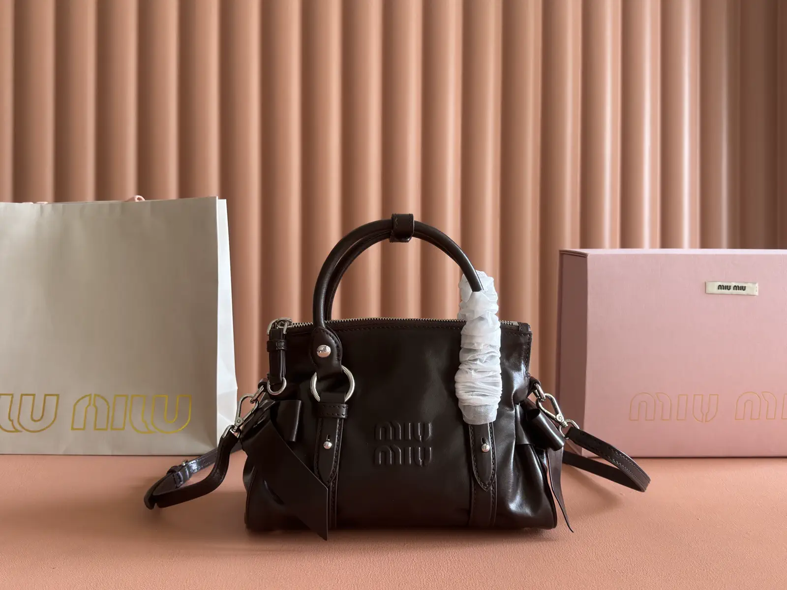 Miu Miu Dark Brown Leather Top Handle Bag image 1