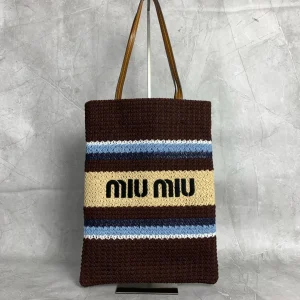 Miu Miu Striped Woven Tote Bag image 1