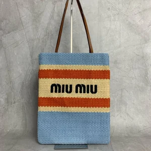 Miu Miu Striped Crochet Tote Bag image 1