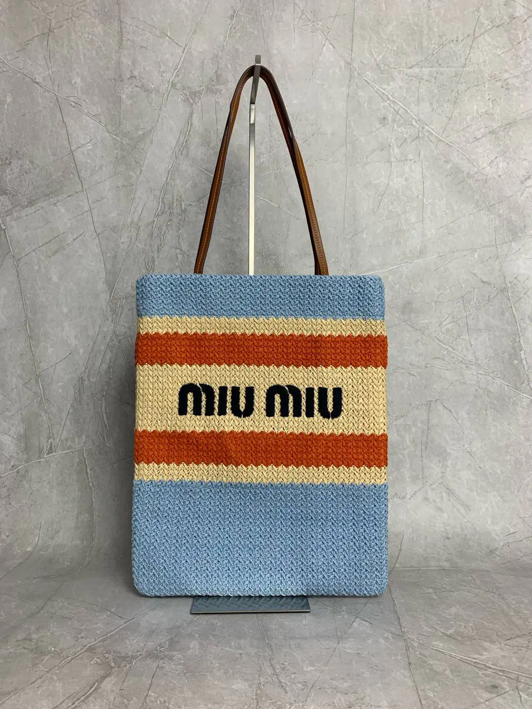 Miu Miu Striped Crochet Tote Bag image 1